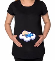 BK Gift Uyuyan Bebek Tasarımlı Siyah Hamile Tişört-1