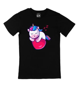 Uykucu Unicorn Siyah Tişört