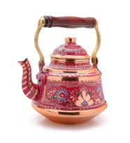 1,6 Litre El Işlemeli Nostaljik Tekli Kalaylı Dövme Bakır Demlik, Çaydanlık, Su Isıtıcısı (Lila)