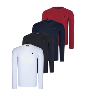 DÖRTLÜ SET T8588 DEWBERRY YUVARLAK YAKA ERKEK SWEATSHIRT-SİYAH-LACİVERT-BEYAZ-BORDO