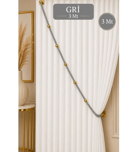 Gri Kruvaze Perde Tavan Korniş Bağlama Halatı - Gold Detaylı - Perde Süsü - 3 Metre - 1 Adet
