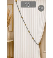 Gri Kruvaze Perde Tavan Korniş Bağlama Halatı - Gold Detaylı - Perde Süsü - 3 Metre - 1 Adet