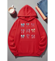 Unisex Renkli Kurdele Baskılı kapüşonlu Sweatshirt (Kırmızı)