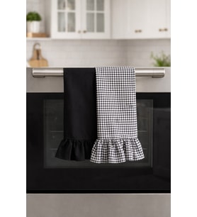 Pamuk Keten Fırfırlı Mutfak Havlusu 2’li Set 35x55 cm Doğal Kurulama Bezi