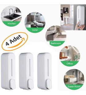 4 Adet Banyo Sabunluk 350ml Duvara Monte Şampuan Sıvı Sabun Şişesi Beyaz Renk Basmalı Model