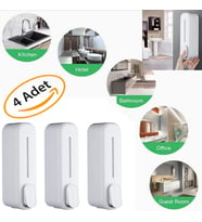 4 Adet Banyo Sabunluk 350ml Duvara Monte Şampuan Sıvı Sabun Şişesi Beyaz Renk Basmalı Model