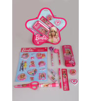 x Dekomus Lisanslı Barbie 12 Parça Kırtasiye Seti Kalem Kutusu,Ponponlu Geçmeli Kalem,Ponponlu Geçmeli Kalem ve Basmalı Silgi Seti