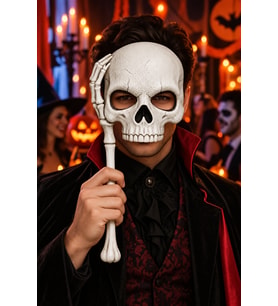 Beyaz Sopalı Kurukafa Yüz Maskesi Halloween Cadılar Bayramı Parti Kostüm ve Etkinlik Aksesuarı
