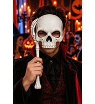 Beyaz Sopalı Kurukafa Yüz Maskesi Halloween Cadılar Bayramı Parti Kostüm ve Etkinlik Aksesuarı