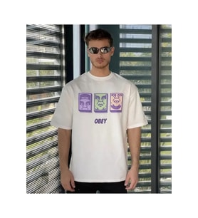 Unisex Bisiklet Yaka Baskılı Oversize T-Shirt - Beyaz