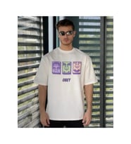 Unisex Bisiklet Yaka Baskılı Oversize T-Shirt - Beyaz