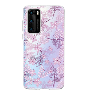 Huawei P40 Uyumlu Kapak Floral Pudra Tasarımlı Şeffaf Silikon Kılıf