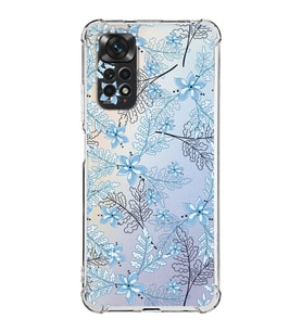 Xiaomi Redmi Note 11s Kamera ve Köşe  Korumalı Antishock Kapak Floral Mavi Tasarımlı Şeffaf Kılıf