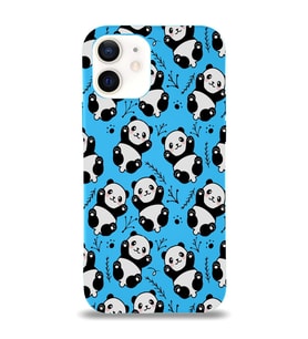 Apple iPhone 12 Mini Uyumlu Lansman Kılıf Panda Tasarımlı İçi Kadife Kapak-Mavi (Şeffaf)