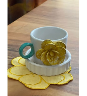Sarı Güllü Fincan Mug Altlığı ile (Karışık)