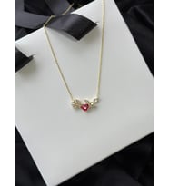 925 Gümüş Ruby Gold Kaplama Kar Tanesi Kalp Kelebek Kolye