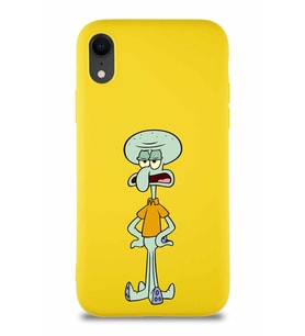 Apple iPhone XR Soft Premier Kapak Squidward Dokunaç Tasarımlı Silikon Kılıf - Sarı (Şeffaf)