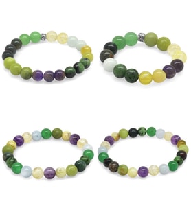 Küre Kesim Çoklu Doğaltaş Kombinli Aile Şifa Bilekliği(4lü Set) (Çok Renkli)