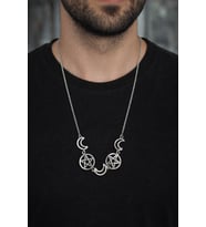 Triple Moon Pentagram Gümüş Renk 60 cm Zincir Unisex Metal Kolye