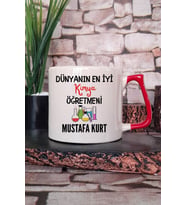 Dünyanın En İyi Kimya Öğretmeni Baskılı Kişiye Özel Öğretmenler Günü Kırmızı Kulplu Kupa Bardak