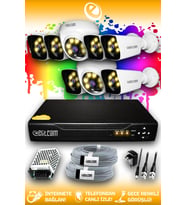 ELITCAM 8 Kameralı Kare 2 İç Kamera Set HDD'siz Full HD Renkli Gece Görüşlü Güvenlik Kamerası Sistemi