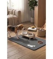 MAtGo Pati Beslenme Matı Kemik Figürlü Su Geçirmez Kaymaz Gri Kedi Köpek Mama Paspası 50x70cm