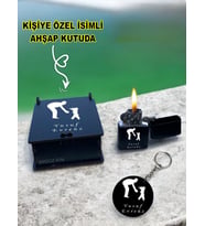 Kişiye Özel Isimli Babalar Günü Tasarım Siyah Benzinli Çakmak Ve Anahtarlık Özel Ahşap Kutusunda