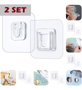 2 Li Set Çift Taraflı Yapışkanlı Geçmeli Klips Eşya Sabitleme Askısı Şeffaf askı