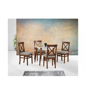 SİENA SABİT MASA VE ÇAPRAZ DÖŞEMELİ SANDALYE TAKIMI, BEYAZ CEVİZ, 90x90