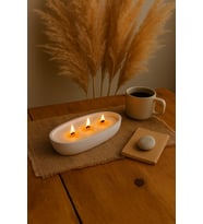 Oval Beton Mum – %100 Doğal Soya Wax, Ahşap Fitilli, El Yapımı Dekoratif Mum (21.9X10.8 Cm)