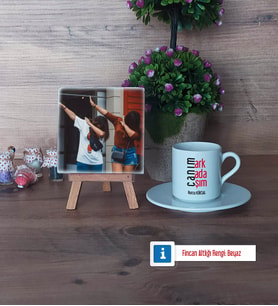 Arkadaşa Hediye Fotoğraflı Dekoratif Taş, Ahşap Altlıklı Türk Kahvesi Fincanı Hediye (Model 2)