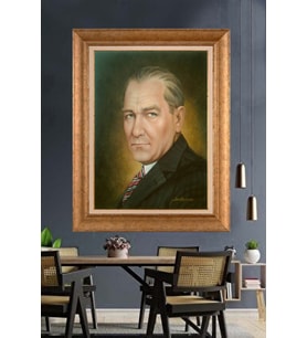 Altın Varaklı Çerçeveli Paspartulu Atatürk Tablo nh158 (Gold)