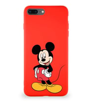 Apple iPhone 7 Plus Soft Premier Kapak Mickey Mouse-E Tasarımlı Silikon Kılıf - Kırmızı (Şeffaf)