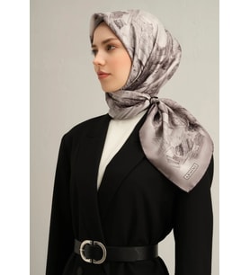 Armine Tivil İpek Eşarp 9326 - 81 Gri Karışık Desen