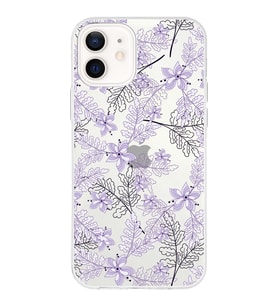 Apple iPhone 12 Mini Uyumlu Kapak Floral Lila Tasarımlı Şeffaf Silikon Kılıf
