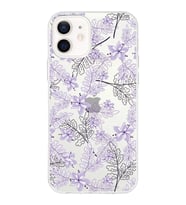 Apple iPhone 12 Mini Uyumlu Kapak Floral Lila Tasarımlı Şeffaf Silikon Kılıf