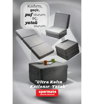 Katlanır Yatak Katlanabilir Sünger Yer Yatağı Tek Kişilik Misafir Yatağı 80x180x14 Gri Ultra Kalın