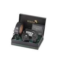 Polo Air Klasik Erkek Kol Saati Kemer Cüzdan Kartlık Parfüm Kombin Set Siyah Renk PL-7091E1