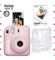 Instax mini 12 Pembe Fotoğraf Makinesi-10'lu Film ve Şeffaf Kılıf Seti