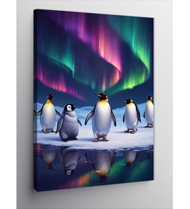 Kanvas Tablo Kutup Işıkları Ve Penguenler