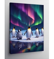 Kanvas Tablo Kutup Işıkları Ve Penguenler