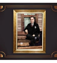 Özel Seri Paspartulu Çerçeveli Atatürk Tablo l748 (Gold)