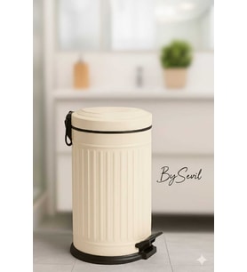 Vintage 16 Litre Pedallı Çöp Kovası Krem, Amortisörlü Kapak, Silinebilir