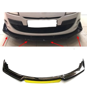 Renault Megane Mk3 Sarı Renkli Şeritli Dilli Ön Lip 4 Prç Parlak Siyah ABS 2009 - 2016