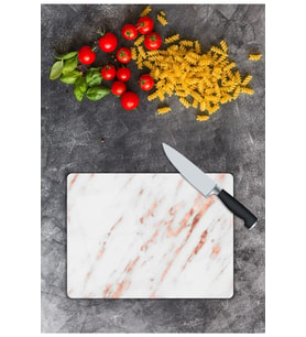 Beyaz Mermer Görünümlü  Cam Kesme  ve Sunum Tahtası  25 Cm X 35 Cm
