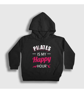 Presmono Unisex Çocuk Siyah My Happy Hour Hediye Pilates Kapüşonlu Sweatshirt 512668tt