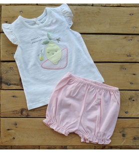 Kidaxi Summer Picnic Tshirt-Şort Kız Bebek Takım 3-6 Ay Somon