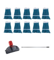 Cod-Ex Çift Kovalı Temizlik Arabası Seti Yedek Mop Takımı - 10 Adet 17 Cm. Dar Mop + Mop Tutucu + Sap