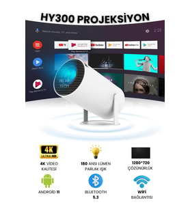Yüksek Çözünürlüklü Taşınabilir Projeksiyon Cihazı, Wi-Fi ve Bluetooth Destekli