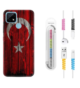 Realme C11 C21 C21Y C25Y C11 2021 Kılıf Kablo Koruma Spiral Silikon Şanlı Türk Bayrağı 2 1317